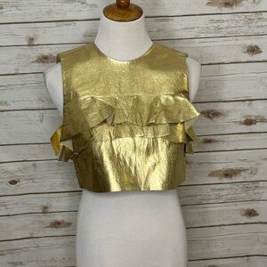 Zara ruffled faux leather sleeveless top